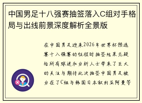 中国男足十八强赛抽签落入C组对手格局与出线前景深度解析全景版